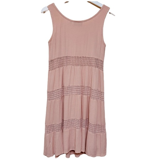 Versona Pink Peach Crochet Ruffled Tiered Sleeveless Flowy Dress Size S - Picture 2 of 9